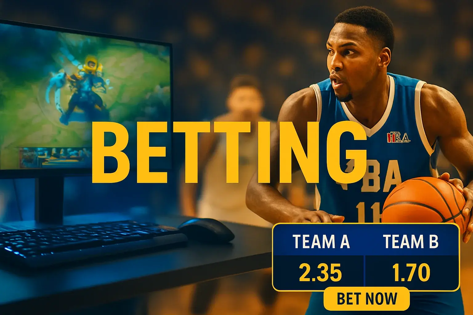 Philippine sports betting banner with PBA action and Mobile Legends setup